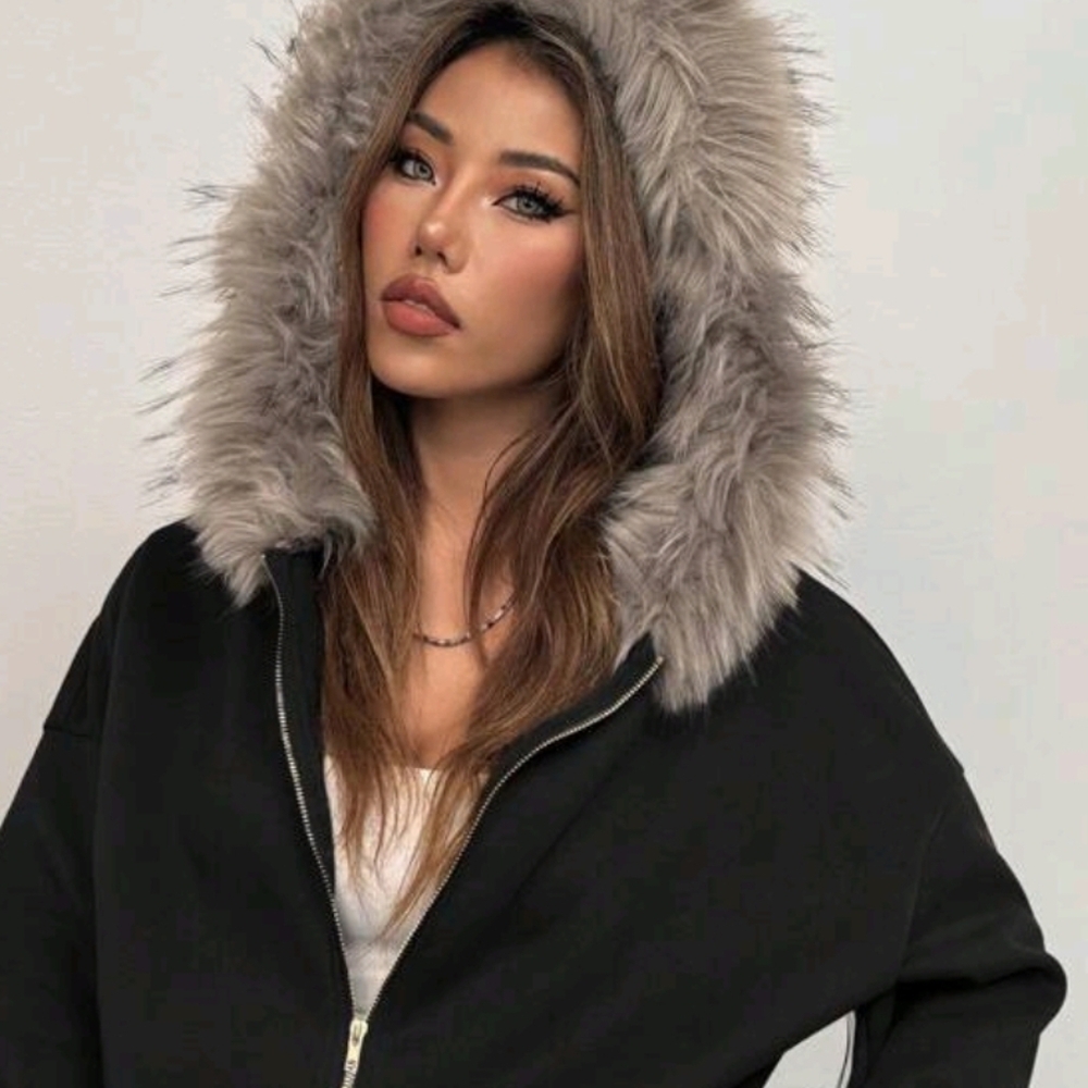 Black Jacket with Faux Fur Hood Brand New